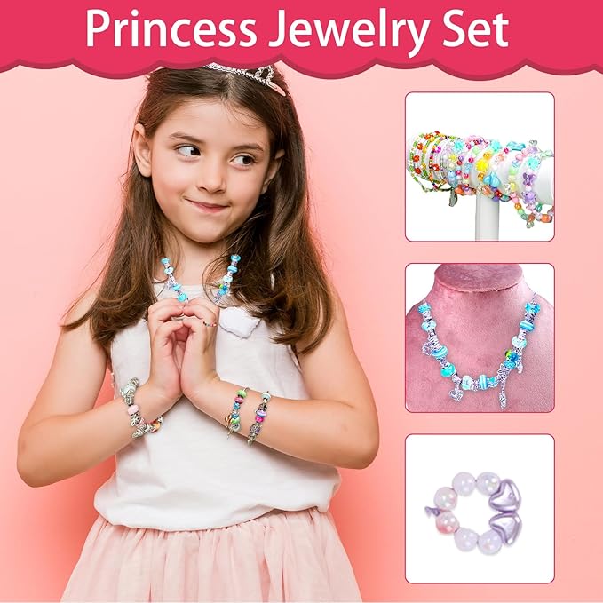 Woiworco Jewelry Making Kits Bracelet Making Kit with Jewelry Box, Valentine's Day Gifts Birthday Gifts for Kids Girls 4-6 8-12, Art and Craft Set