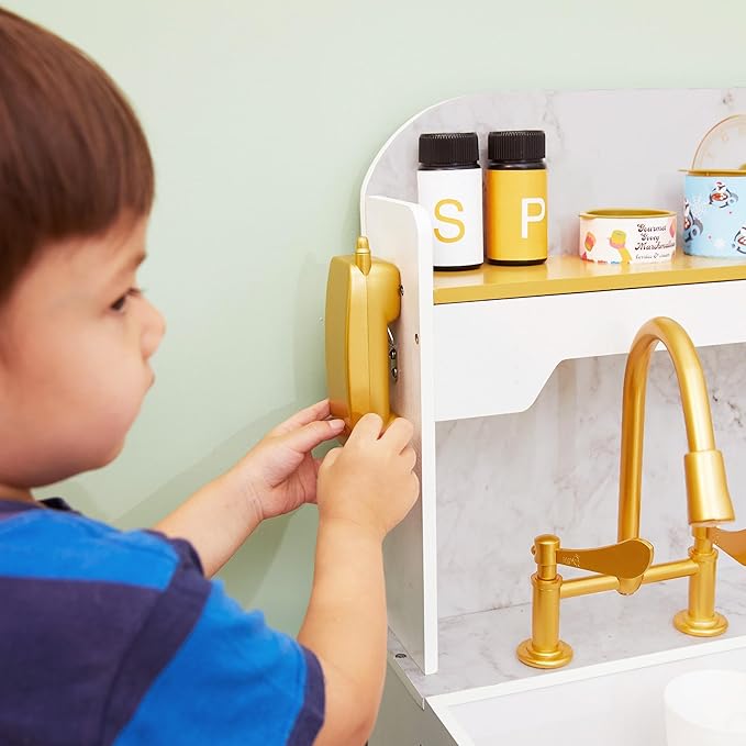 Teamson Kids - Wooden Play Kitchen Set for Kids, Children Toddler Kitchen Playset, Pretend Toy Kitchen Sets for Kids Ages 4-8, Versailles Play Kitchen with Cookware Accessories - White