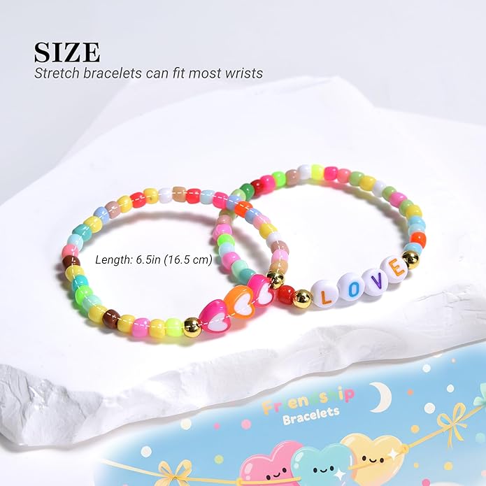 Friendship Bracelet Set for Women & Girls - Trendy Handmade Jewelry Gift with Love Charms, Rainbow Color, Boho Beads & Adjustable Design 8-Pack