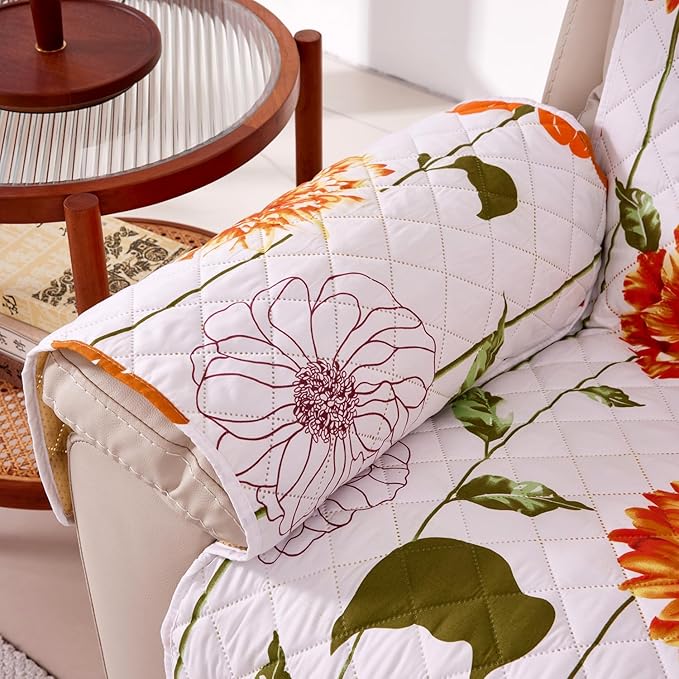 EVENHUG Chair Sofa Cover Sunflower Chair Sofa Slipcover Washable Couch Covers Non-Slip Furniture Protector Cover with Elastic Straps for Pets Kids Dog Cat (Chair,Orange)