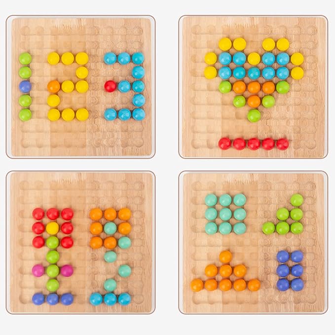 LOVEALOTTER Wooden Board Bead Game, Montessori Board Beads Game, Early Educational Preschool Toy, Color Sorting Toys for Toddlers, Fine Motor Training for Children, Great Gift for Kids, for Seniors