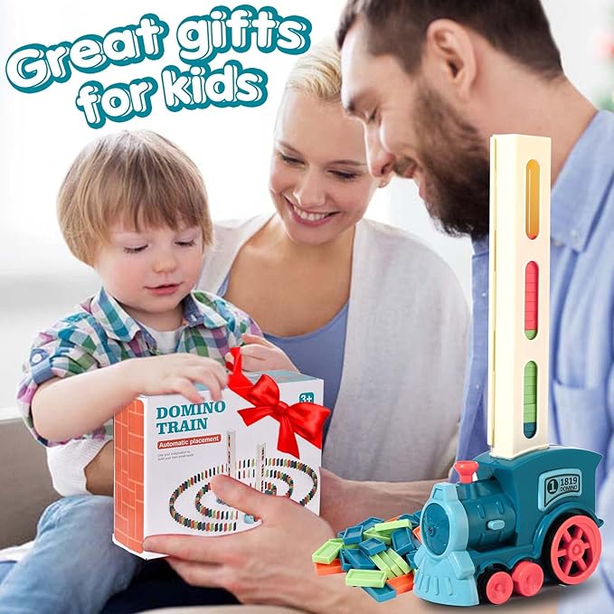 200 PCS Domino Train Toy Set, Automatic Dominos Train for Kids Boys Girls, Electric Dominoes Machine Train Toy Set with Sounds, Birthday Easter Gifts for Kids Ages 4-6-8 Games Family Games
