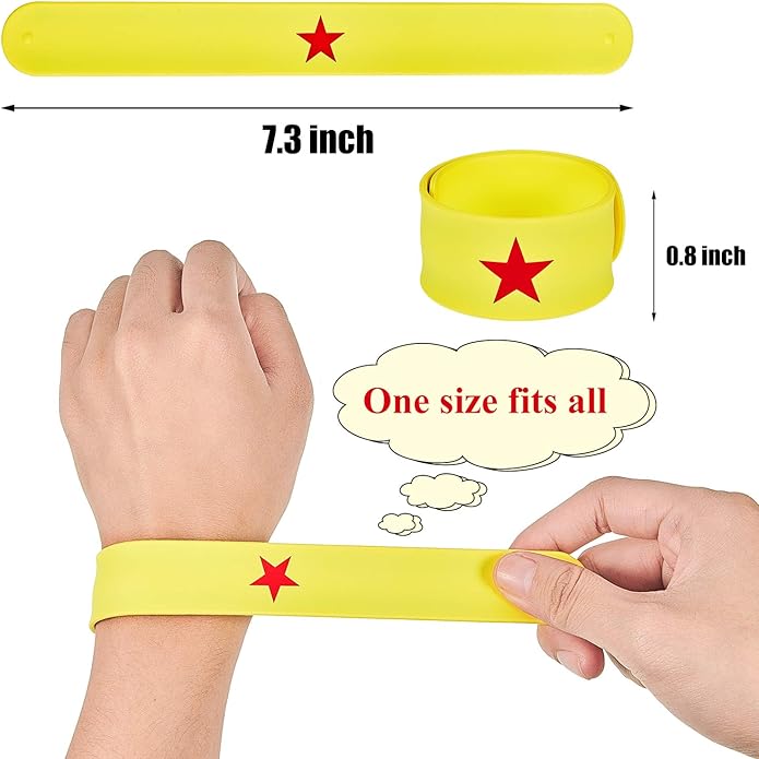 WILLBOND 24 Pieces Slap Bracelets Yellow Slap Bracelet with Red Star Slap Bracelet Flop Wristband Bracelets for Girls Birthday Party, Girls Team Supplies, Girl Power Favors