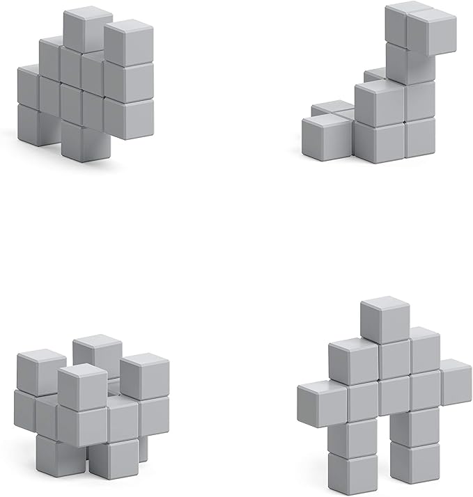 PIXIO-16 Grey Color Series Magnetic Blocks Building Set 16pcs with Free App, Stress Relief Building Blocks, Magnets for Kids, Pixel Art Desk Toy, Fidget Toys