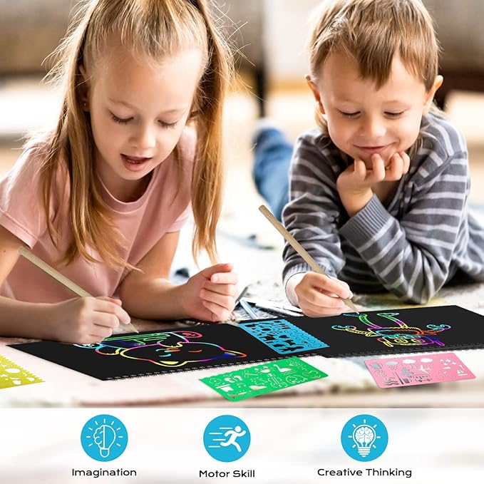 Smasiagon Scratch Paper Art-Crafts Kits for Kids, 2 Pack Scratch Off Notebooks Magic DIY Art Supplies Toys for 3-12 Years Old Girls Boys, Gifts for Birthday Halloween Christmas Party Favors Games