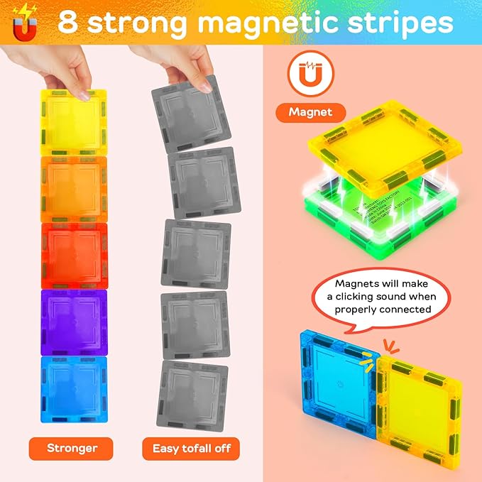 TOY Life Magnetic Tiles for Toddlers 3-5 Magnetic Blocks for Kids Ages 4-8 STEM Magnet Blocks Magnet Tiles Magnet Toys Kids Magnetic Building Tiles Building Blocks Kids Games for Boy Girl
