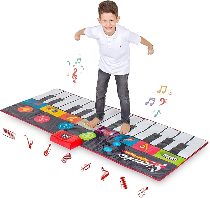 Abcotech Kids Floor Piano Mat | Giant Dance Floor Keyboard Sensory Toys | Play, Record, Playback and Demo Modes - 8 Musical Instruments and Sounds for Kids Music - 70" Toddler Piano Play Mat 24 Keys