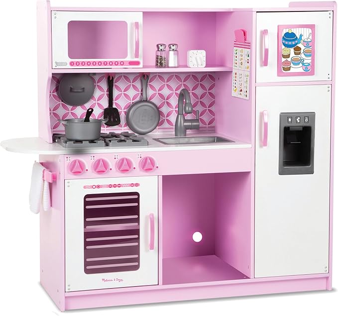 Melissa & Doug Wooden Chef’s Pretend Play Toy Kitchen With “Ice” Cube Dispenser – Cupcake Pink/White - FSC Certified