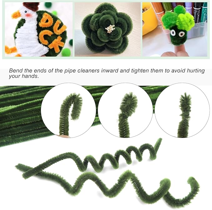 TOAOB 100pcs Pipe Cleaners Moss Green Chenille Stems for Crafts 12 Inch Fuzzy Sticks Craft Supplies for DIY Art Craft Projects Home Decorations
