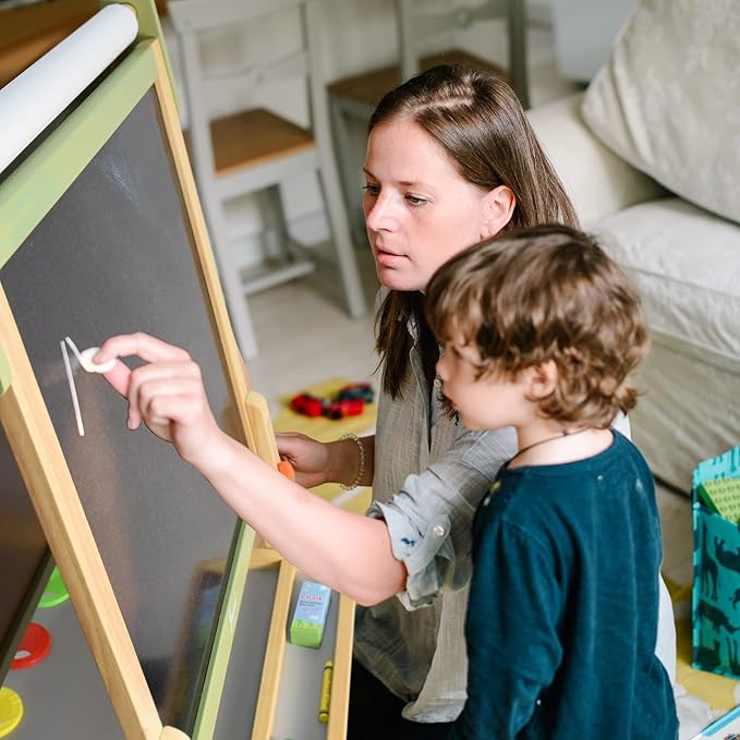 Joyooss Art Easel for Kids, Double-Sided Magnetic Easel for Children with Whiteboard & Chalkboard, Deluxe Standing Easel for Toddler with Paper Roll & Painting Accessories Painting Station for Kids