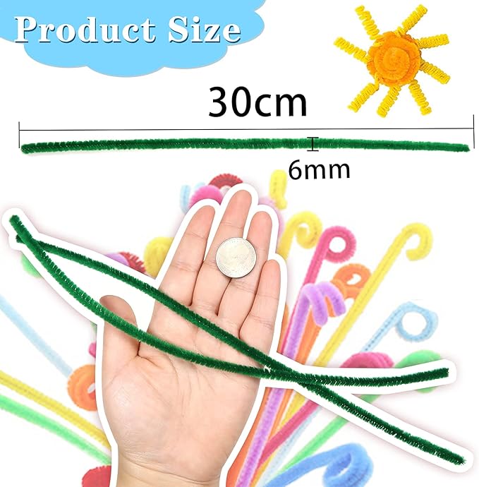 TOAOB 100pcs Pipe Cleaners Bulk Craft Supplies Green Chenille Stems 6mm x 12 Inch Fuzzy Pipe Cleaners for DIY Art Crafts Decorations