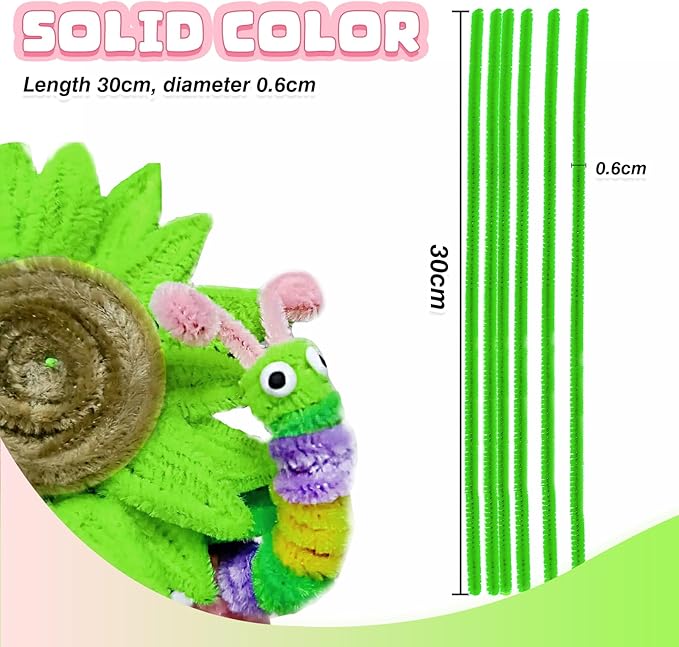 TOAOB 100pcs Pipe Cleaners Fluorescent Green Pipe Cleaners Chenille Stems 6mm x 12 Inch Fuzzy Sticks Crafts Supplies for DIY Art Crafts Decorations
