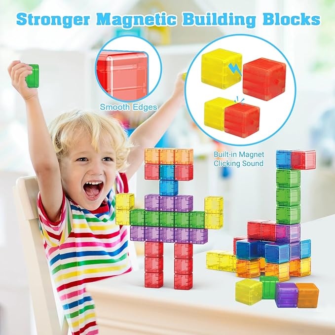 1.38 inch Magnetic Blocks Toddler Toys, 30pcs Translucent Building Blocks Building Toys for Ages 2-4 5-7, Preschool STEM Magnet Sensory Montessori Toys for 2 3 4 5 6 Year Old Boys Girls
