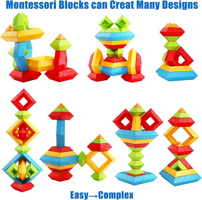 Montessori Toys for Toddlers Ages 3 4 5 6 Year Old Boys Girls 30 Pcs Pyramid Stacking Building Blocks Preschool Learning Activities STEM Sensory Toys Gifts for Kids Age 3-6
