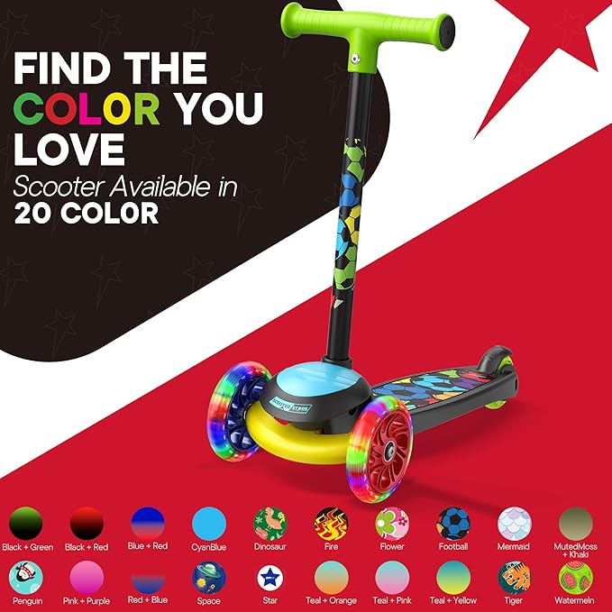 3 Wheel Scooter for Kids, Smooth Light Up LED Front Wheels, Wide Anti Slip Deck, Rear Foot Brake, Easy Lean to Steer Maneuvering, Indoor & Outdoor Ride On Toys for Ages 2 Up,