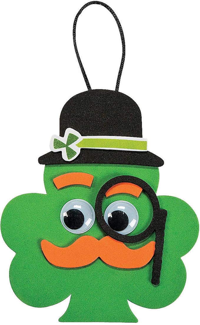 Shamrock with Mustache Ornament Craft Kit - Makes 12 - St. Patricks Day Crafts for Kids and Fun Home Activities