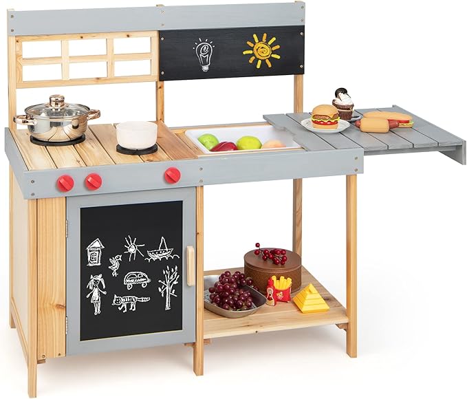 HONEY JOY Mud Kitchen, Wooden Outdoor Play Kitchen for Toddlers, Removable Sink, Chalkboard, Kids Kitchen Playset, Mud Table, Pretend Play Mud Kitchen for Kids Outdoor, Gift for Boys Girls