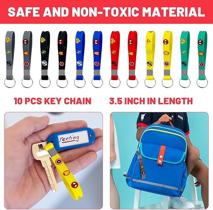 Superhero Party Favors Supplies 12 Bubble Wands 12 Keychain 12 Bracelets 12 Button Pins 50 Stickers Toys for Kids Boys Themed Party Favors Birthday Decorations