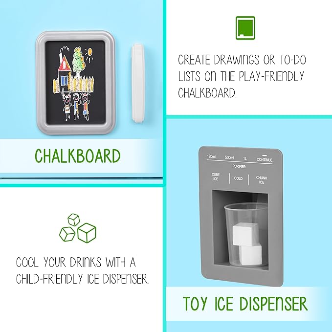 Lil' Jumbl Kids Kitchen Set, Pretend Wooden Play Kitchen with Chalk Board, Play Phone, Towel Rack & Ice Dispenser, Clicking Knobs, Pots & Utensils Included - Blue