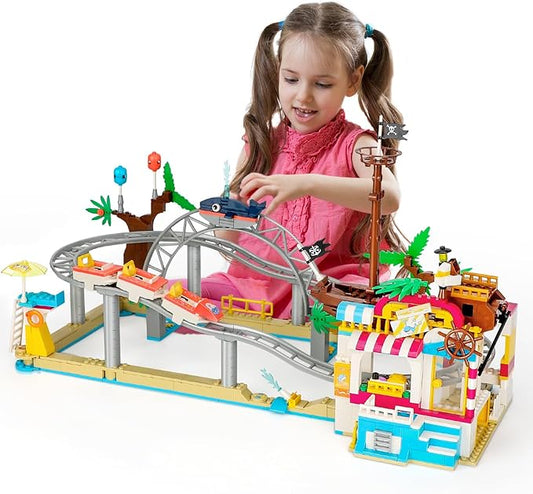 Friends Roller Coaster Amusement Park Building Set, Compatible with Lego for Girls Age 8-12,Theme Park Building with Roller Coaster and Water Park Carnival Building Toys for Girls (648 PCS)
