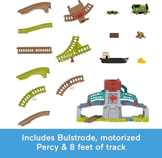 Thomas & Friends Toy Train Set Talking Bulstrode & Which-Way Bridge Track Playset with Sounds & Percy Engine for Kids Ages 3+ Years