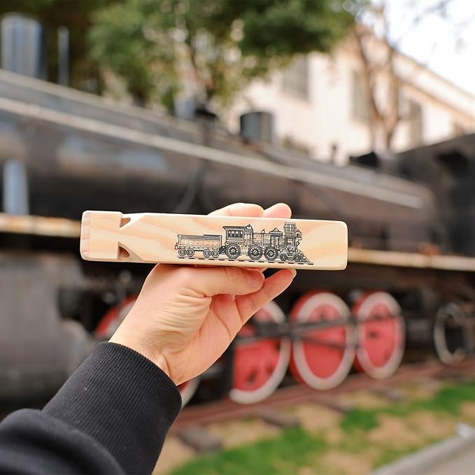 Wooden Train Whistle With A Beautiful Gift Box, 4 Tone Toddlers Educational Party Favors Toy Gift with Blast Chart for Kids