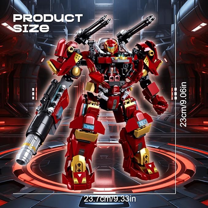 DAHONPA Red Warrior Transforming Mech Building Blocks Set, Assembly Mecha Robot Model Kit (588+ pcs) City MechWarrior Toy Christmas Birthday Gifts for Adults and Kids