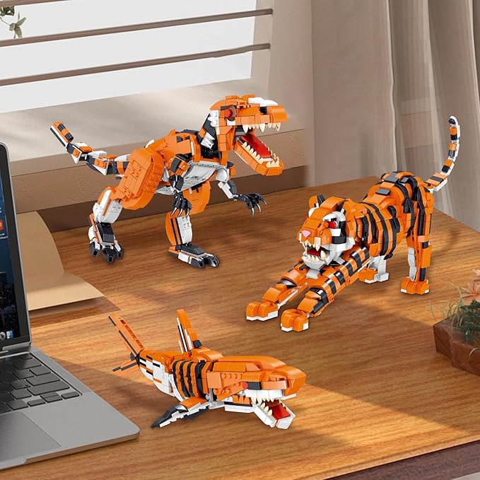 1030 Piece STEM Building Toys-3in1 Mini Transforming Toy Building Set with Dinosaur/Tiger/Shark Building Kit, Educational Toy for Kids 6-12, Christmas Birthday Gifts for Girls Boys Ages 8-14+
