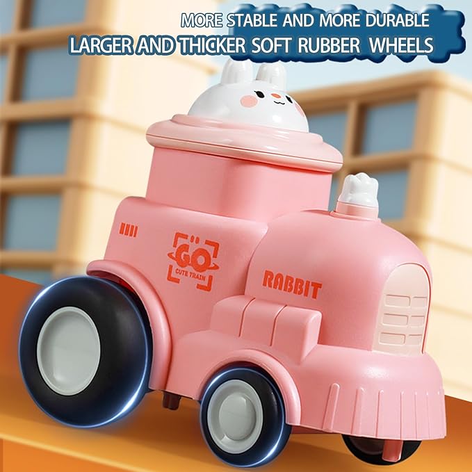 4 in 1 Toddler Train & Car Toys Set - Press & Go Animal Racing Cars for 1-3 Year Old Boys, Baby Vehicle Toys for 6-18 Months, First Birthday Gift for Toddler Boys