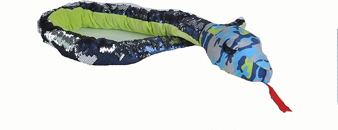 Wild Republic Sequin Snake Plush, Stuffed Animal, Plush Toy, Gifts for Kids, Blue Camo, 54"