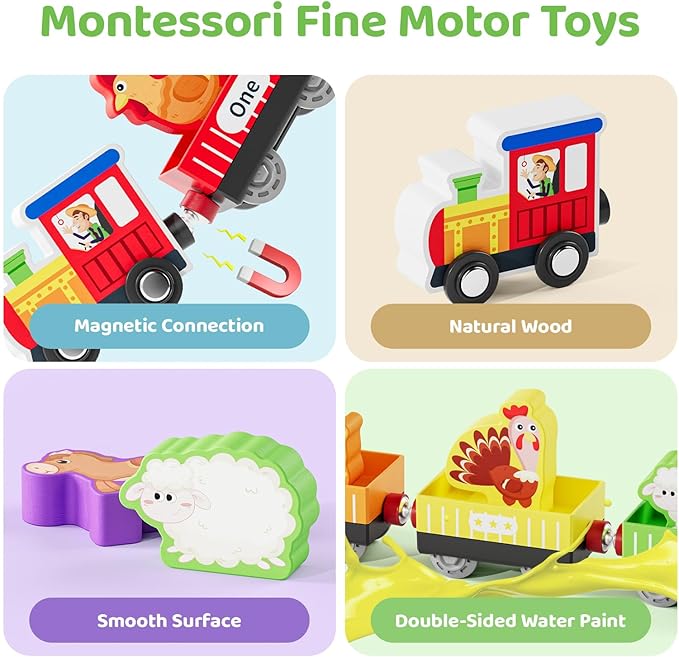 Wooden Animal Toy Train Set,Toddlers Toys for 1-3,Montessori Toys for Toddlers,Magnetic Train Toys,Preschool Educational Learning Toy,Sensory Toys for Kids,Ideal Gifts Boys, Girls