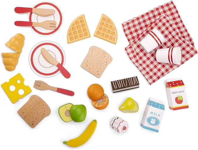 New Classic Toys Picnic Set - Pretend Play Toy for Kids Cooking Simulation Educational Toys and Color Perception Toy for Preschool Age Toddlers Boys Girls