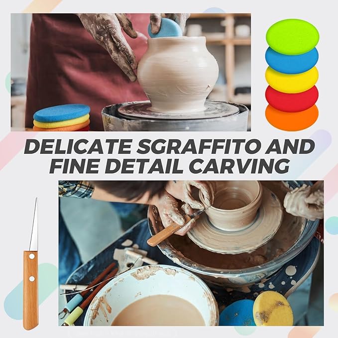 Leriton 2 Pack Pottery Carving Tool Set 6in Sculpture Carving Scraper Tool Pottery Modelling Shape for Tea Cup Mug Vase Leather Hard Clay Cutters with Wooden Handle for Ceramic Sculpture Craft
