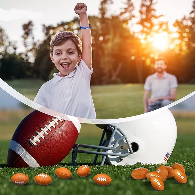 Sumind 24 Pcs Football Party Favors Include Mini Football Sports Stress Balls and Football Silicone Bracelets Rugby Silicone Wristbands for Football Themed Birthday Party Reward