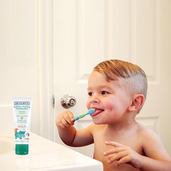 Dr. Talbot's Toddler Training Toothpaste Naturally Inspired with Citroganix, with Toothbrush Included, Blue/Green, 1.6 Ounce