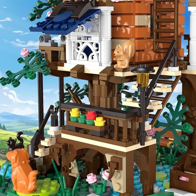 Tree Building House Set with LED,Street View Tree Building Blocks Toy, Gift for Adult,Boys Girls Age 14+,Mini Brick 1020pcs (Not Compatible with Lego)