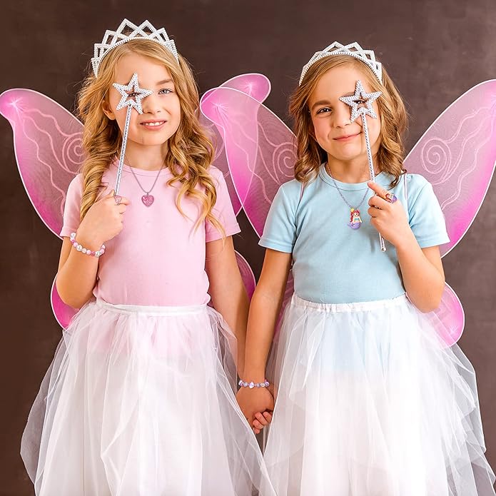 12 PCS Girls Necklaces Bracelets and Rings Set with Unicorn Mermaid Rainbow Heart Shell Star Pendants Girls Jewelry Set Party Favors Friendship Pretend Dress Up Play Jewelry (Cute Style)