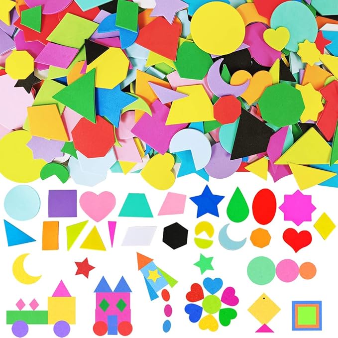 1035 Pcs 15 Colors 3 Sizes 22 Shape Bulk Foam Stickers Self-Adhesive Foam Geometry Shapes Stickers Assortment Craft Supplies for Kids Classroom Art Crafts Projects Collages Mosaics Math Activities