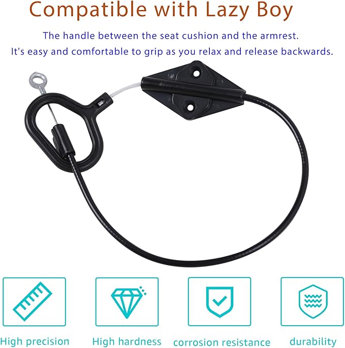 D-Ring Recliner Handle Replacement, Compatible with Lazy boy Handle Parachute Recliner Release Extension Cable, 22 inch Inclined Sofa seat Handle Replacement Accessories