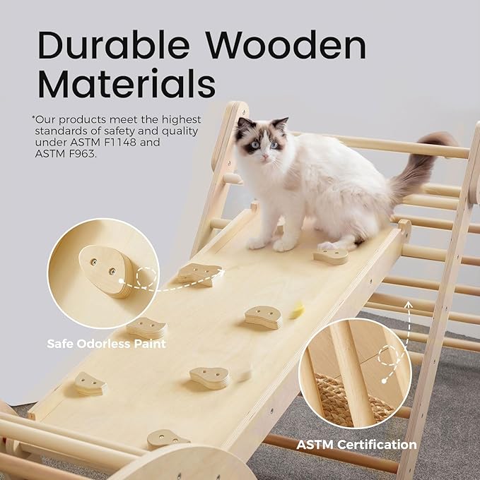 Tiny Land Pikler Triangle Set, 7-in-1 Foldable Pikler Triangle Climbing Toys Set for Kids,Baby Indoor Playground Jungle Gym, Wooden Montessori Climbing Set for Toddler (Natural)