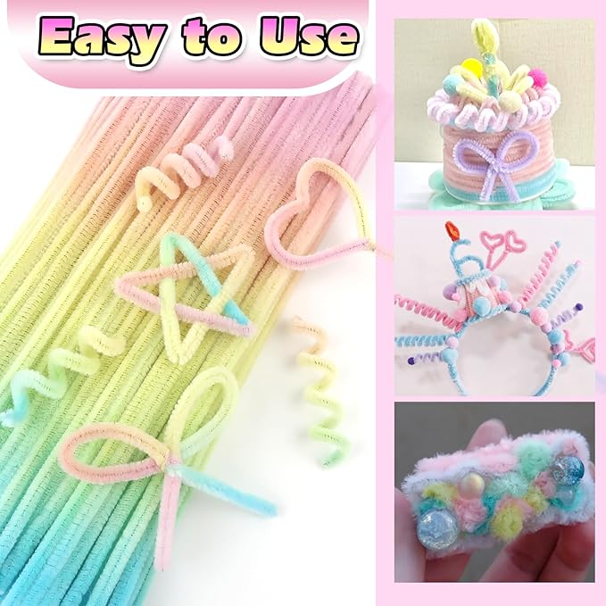 TOAOB 100pcs Gradient Pipe Cleaners Colored Chenille Stems for Crafts 12 Inch Fuzzy Sticks Craft Supplies for DIY Art Craft Projects Home Decorations