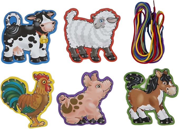 Melissa & Doug Lace and Trace Activity Set: 5 Wooden Panels and 5 Matching Laces - Farm