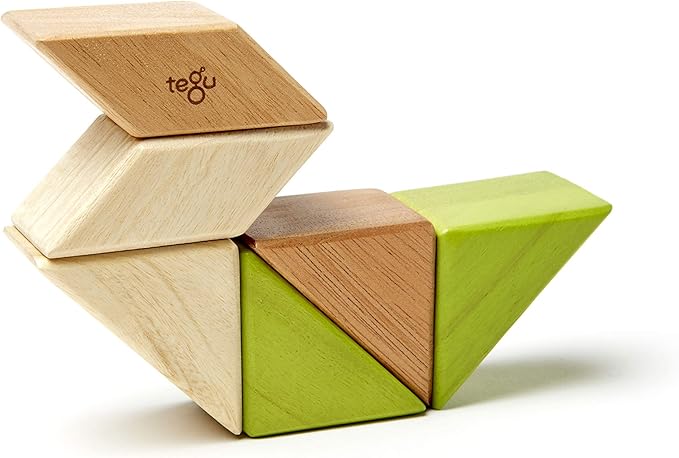 6 Piece Tegu Pocket Pouch Prism Magnetic Wooden Block Set, Jungle