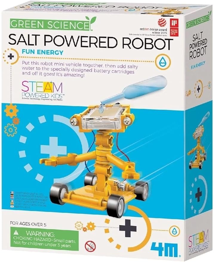 4M Toysmith, Green Science Salt Water Powered Robot Kit, STEAM Powered Kids, Beach Toy, For Boys & Girls 5+