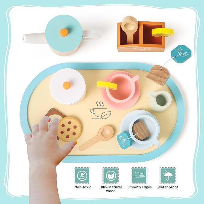 KMUYSL Toys for 2 3 4 5 Years Old, Wooden Tea Toys for Little Girls, Kitchen Toy, Christmas Stocking Stuffers for Kids Age 2-4, Idea Gift for Toddlers Boys Girls