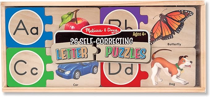 Melissa & Doug Self-Correcting Alphabet Wooden Puzzles With Storage Box (52 pcs)