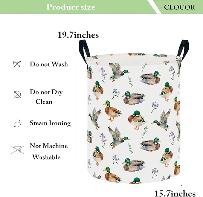 CLOCOR Large Laundry Basket,Waterproof Nursery Hamper,Collapsible Fabric Storage Container,Room Decor,Gift Basket(Mallard