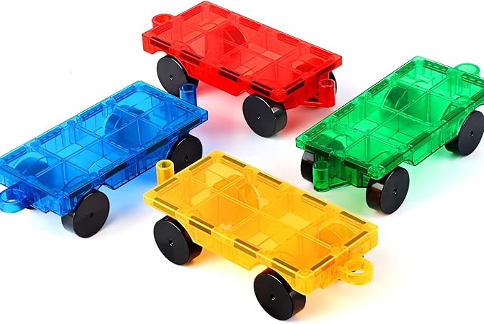 Magnetic Tiles Cars Construction Set - 4 PCS Magnetic Tiles Magnet Bricks Truck Sensory Toys, Educational Magnetic Cars Set Magnet Building Blocks for 3 4 5 6 7 8+ Year Old Girls Boys