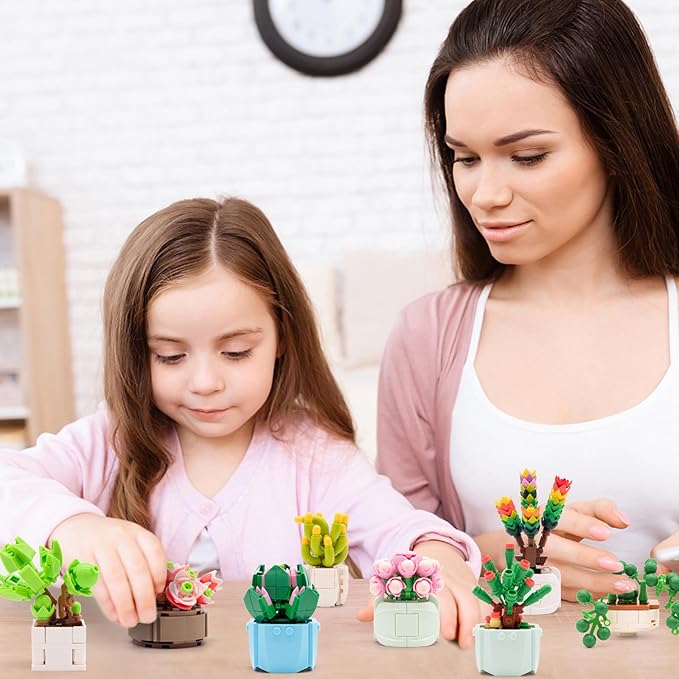 12 Flowers Succulents Building Set for Adults,Succulents Botanical Collection for Home Office Decor,Artificial Plant Building Kits,Gifts for Boys Girls 6+,Birthday Christmas(1185PCS)