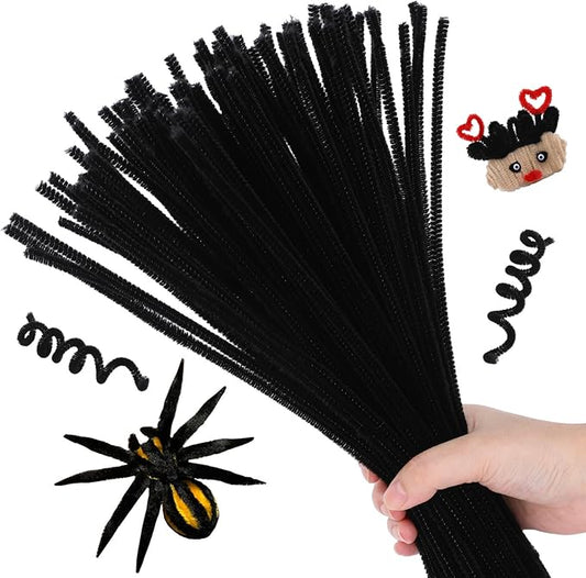 Pipe Cleaners, 100PCS Christmas Pipe Cleaners Craft Supplies, Black Pipe Cleaners for Hair Pipe Cleaners Bulk Fuzzy Sticks for DIY Art and Craft Projects Home Decoration